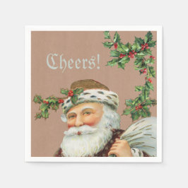 Vintager Weihnachtsmann und Holly auf dem Kraftpap Serviette