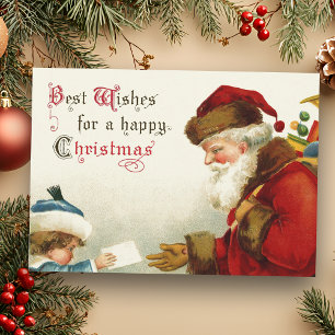 Vintager Weihnachtsmann und Kind mit Weihnachtsbri Feiertagskarte