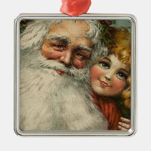 Vintager Weihnachtsmann und Kind Silbernes Ornament