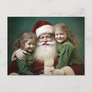Vintager Weihnachtsmann und Kinder Feiertagspostkarte
