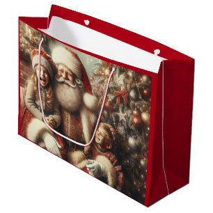 Vintager Weihnachtsmann und Kinder Große Geschenktüte