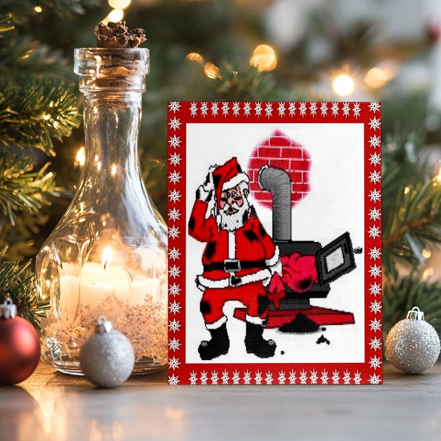 Vintager Weihnachtsmann und Kohlenstöckner Feiertagspostkarte (Vintage Santa Claus and a Coal Stove Burner Holiday Postcard)