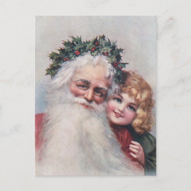 Vintager Weihnachtsmann und lächelndes Kind Postkarte (Vorderseite)