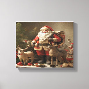 Vintager Weihnachtsmann und Rentier: Klassischer F Leinwanddruck