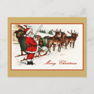Vintager Weihnachtsmann und Rentier Postkarte