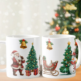 Vintager Weihnachtsmann und Schneemann, Weihnachte Kaffeetasse
