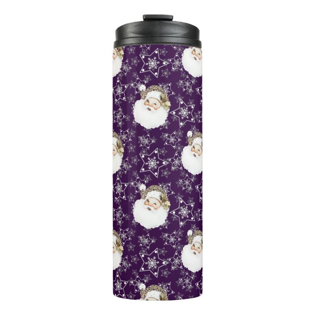 Vintager Weihnachtsmann und Sterne Thermosbecher (Vorderseite)