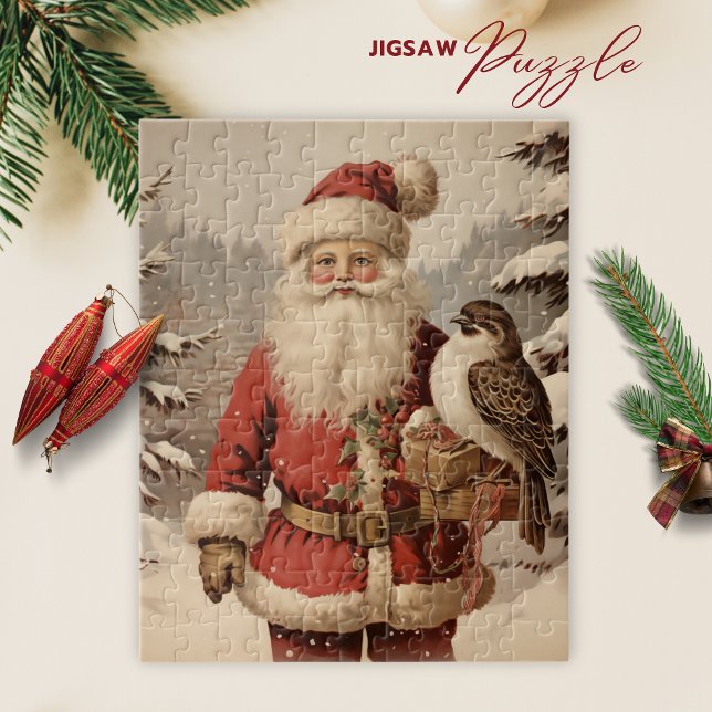 Vintager Weihnachtsmann und Vogelwinterpuzzle Puzzle (Vintage Santa Claus and Bird Winter Puzzle)