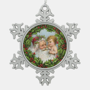Vintager Weihnachtsmann und Weihnachten für Kinder Schneeflocken Zinn-Ornament