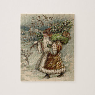 Vintager Weihnachtsmann und Weihnachtsbaum Puzzle