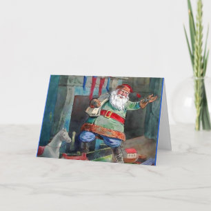 Vintager Weihnachtsmann Verlassend Weihnachtskarte Feiertagskarte