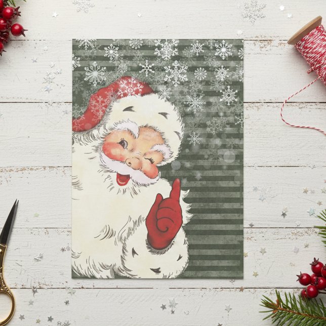 Vintager Weihnachtsmann Viktorianische Grüne Strei Seidenpapier (Von Creator hochgeladen)