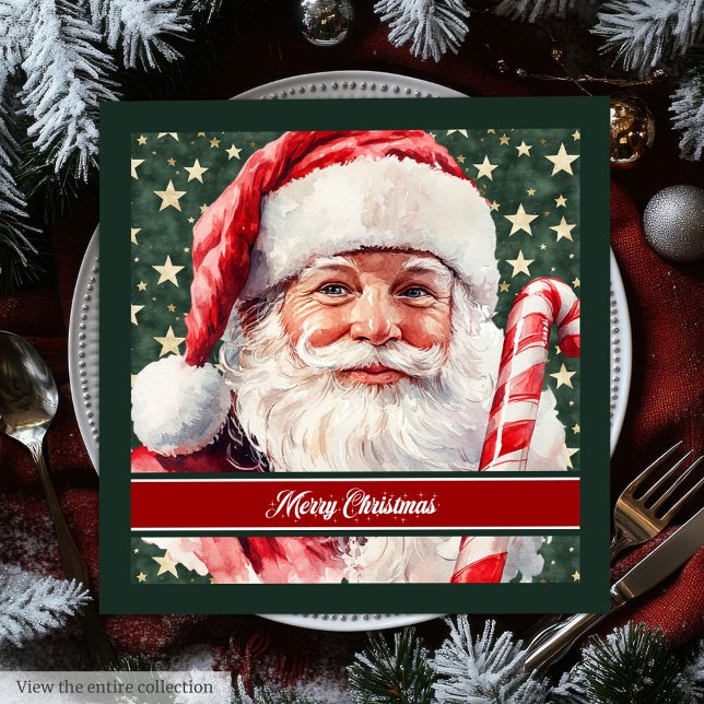 Vintager Weihnachtsmann Wasserfarbe Weihnachten Na Serviette (Vintage Santa Claus Watercolor Christmas Napkins)