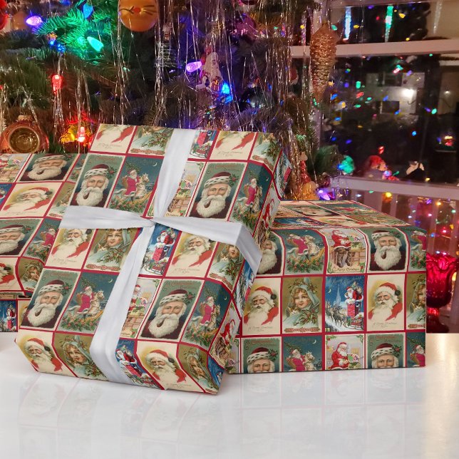 Vintager Weihnachtsmann Weihnachten Postkarten Gir Geschenkpapier (Von Creator hochgeladen)