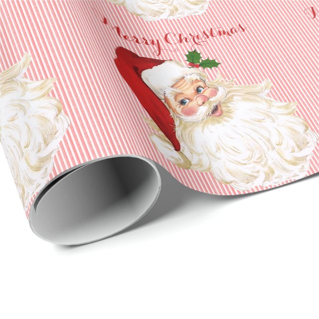 Vintager Weihnachtsmann - Weißes Umschlagpapier Geschenkpapier (Rolleneckpunkt)