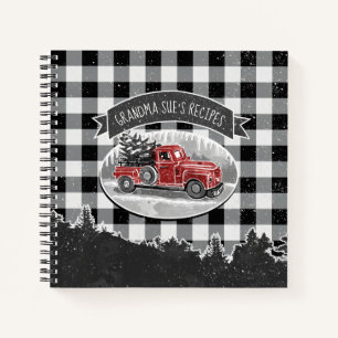 Vintager Weihnachtsroter LKW Buffalo Kariertes Rez Notizbuch