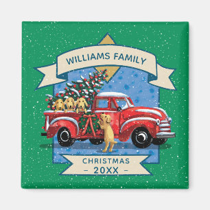 Vintager Weihnachtsroter LKW mit Hunden Familienna Magnet