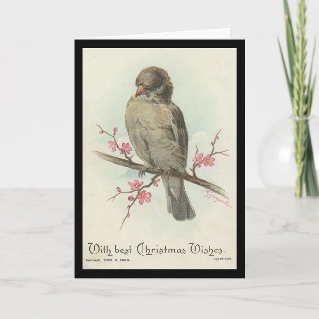 Vintager Weihnachtsspatz Feiertagskarte (Vorderseite)