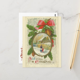 Vintager Weihnachtsspaziergang mit Mutter Postkarte