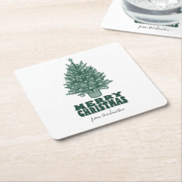 Vintager Weihnachtsstil Retro Grün Weihnachtsbaum Rechteckiger Pappuntersetzer