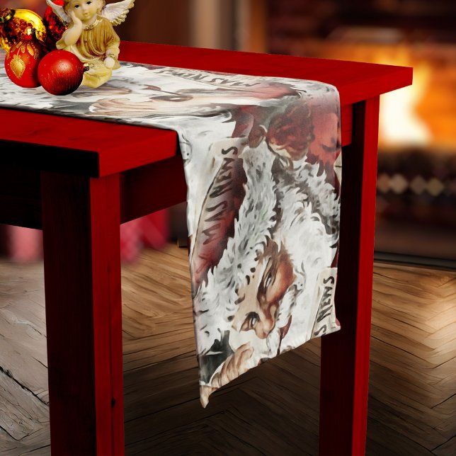 Vintager Weihnachtstisch-Gewinner Großer Tischläufer (Vintage Santa Claus Christmas Table Runner long Christmas table cloth)