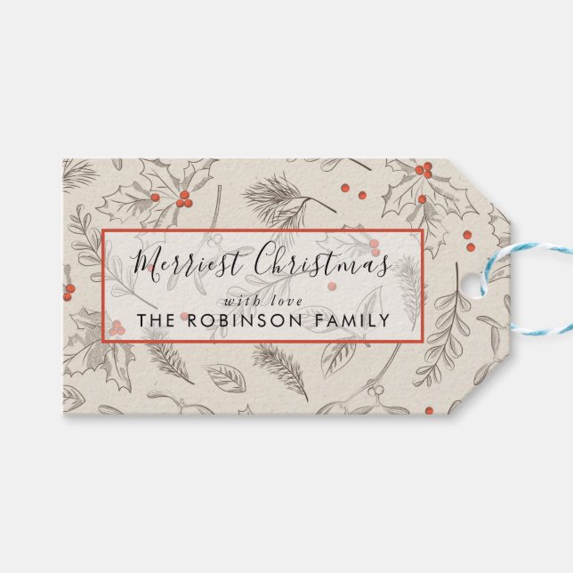 Vintager Weihnachtsurlaub Personalisiert Geschenkanhänger (Vorderseite (Horizontal))