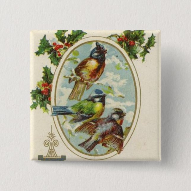 Vintager Weihnachtsvogel Feiertagsknopf Button (Vorderseite)
