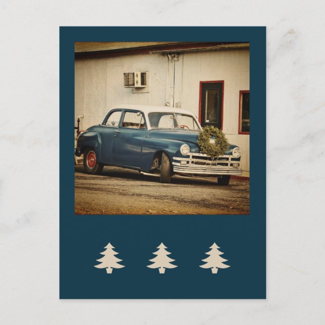 Vintager Weihnachtswagen Postkarte (Vorderseite)