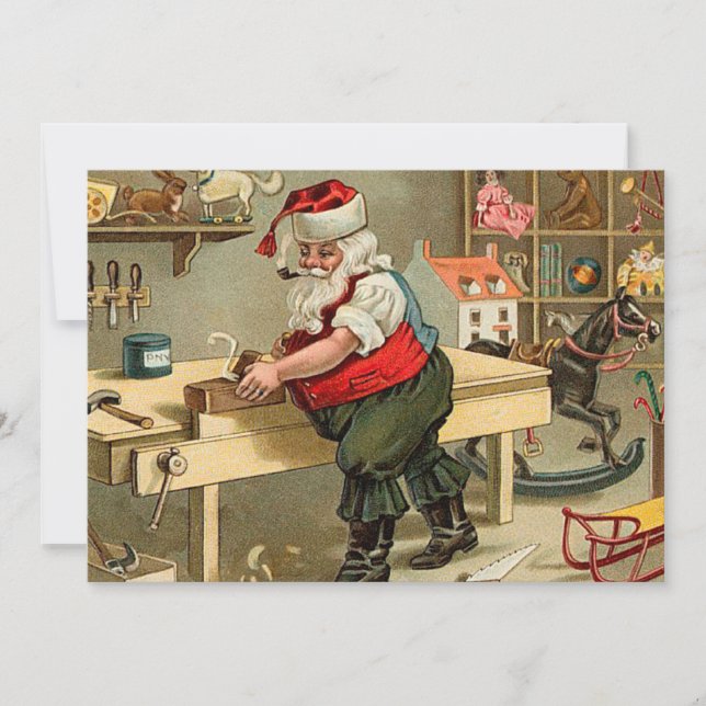 Vintager Weihnachtsworkshop für den Weihnachtsmann Feiertagskarte (Vorderseite)
