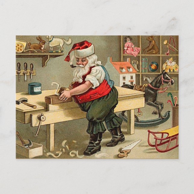 Vintager Weihnachtsworkshop für den Weihnachtsmann Feiertagspostkarte (Vorderseite)