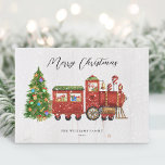 Vintager Weihnachtszug außer Foto Feiertagskarte<br><div class="desc">Wünschen Sie Ihren Freunden und Ihrer Familie eine schöne Urlaubssaison mit diesem Vintagen Weihnachtszug-Design. Personalisieren Sie Ihren Urlaub Gruß und Familiennamen.</div>