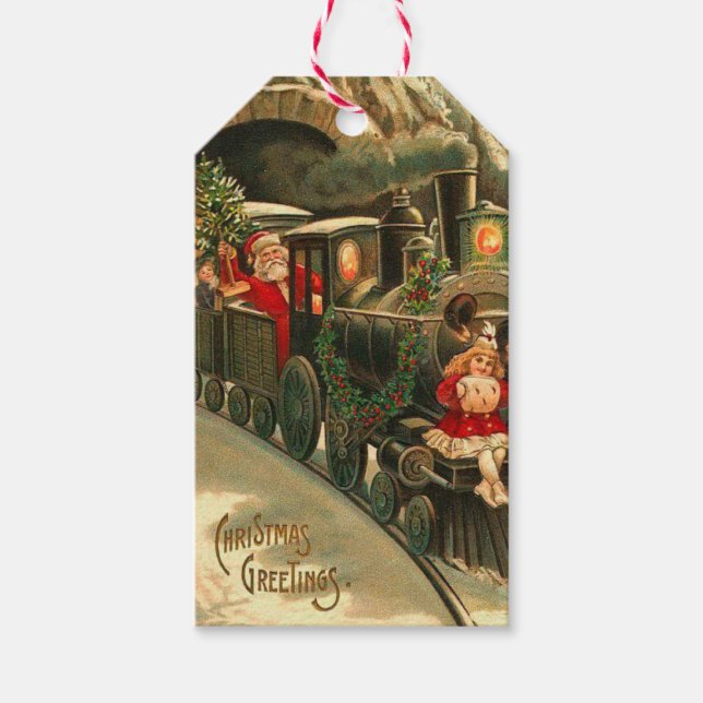 Vintager Weihnachtszug Geschenkanhänger (Vorderseite)