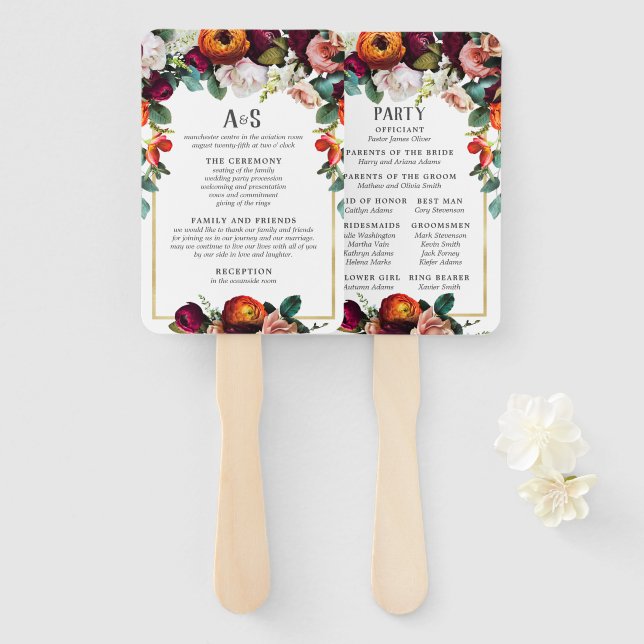 Vintager Wein, Blush & Burnt Orange Blumenprogramm Fächer (Vorne und Hinten)