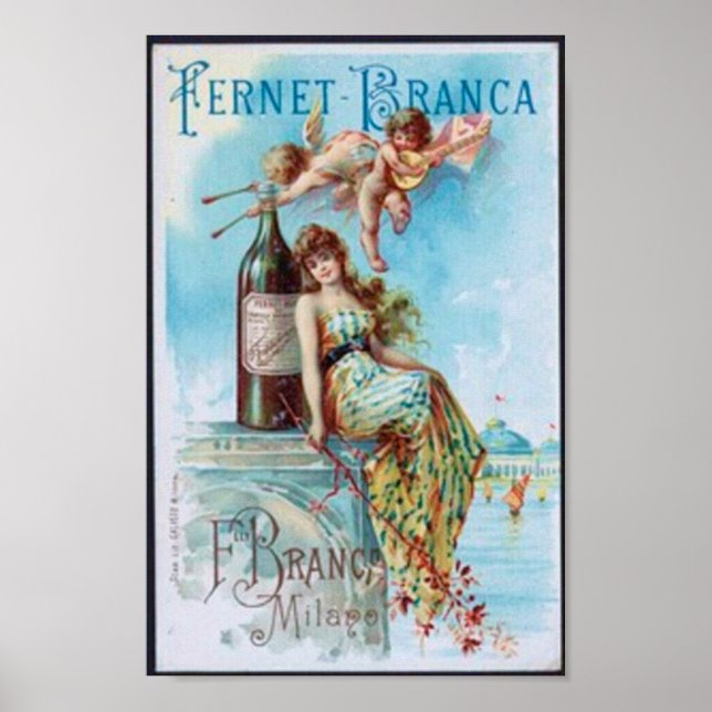 Vintager Wein mit Lady und Cupids Poster (Vorne)