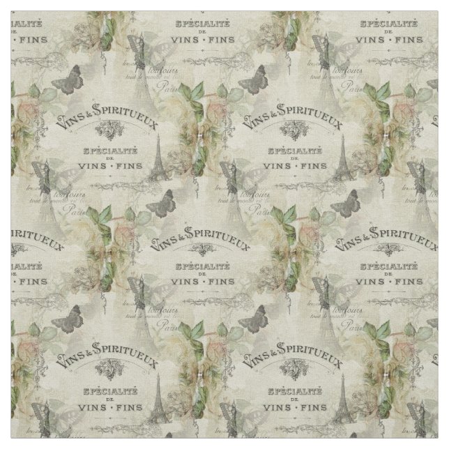 Vintager Wein Paris und Rosen-Gewebe Stoff (Muster)