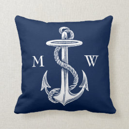Vintager weißer Anker-Seil-Marine-Blau-Hintergrund Kissen