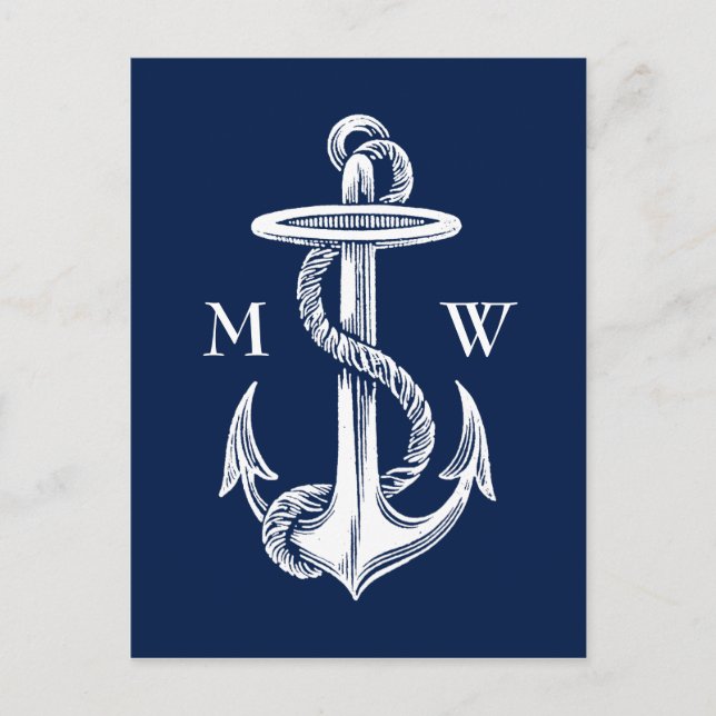 Vintager weißer Anker-Seil-Marine-Blau-Hintergrund Postkarte (Vorderseite)