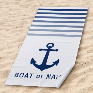 Vintager weißer Ankerplatz Ihr Name oder Ihr Schif Strandtuch