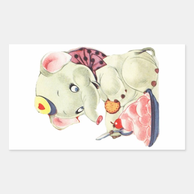 Vintager weißer Elefant isst Kuchendessert Rectan Rechteckiger Aufkleber (Vorderseite)