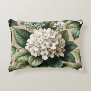 Vintager weißer Hydrangea-Blütenakzent Dekokissen