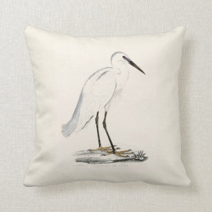 Vintager weißer schwarzer eleganter Reihervogel Kissen
