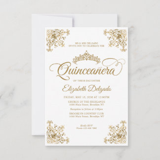 Vintager Weißgoldrahmen Tiara Quinceanera Mitteilungskarte