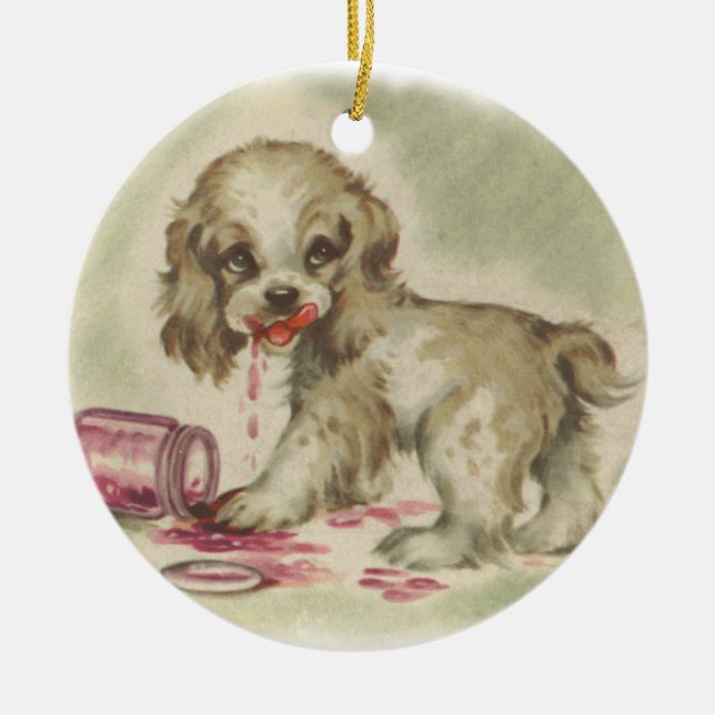 Vintager Welpe im Jelly Jar Keramikornament (Vorne)