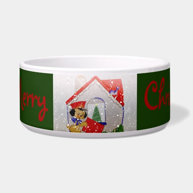 Vintager Welpen-frohe Weihnachten Napf (Vorderseite)