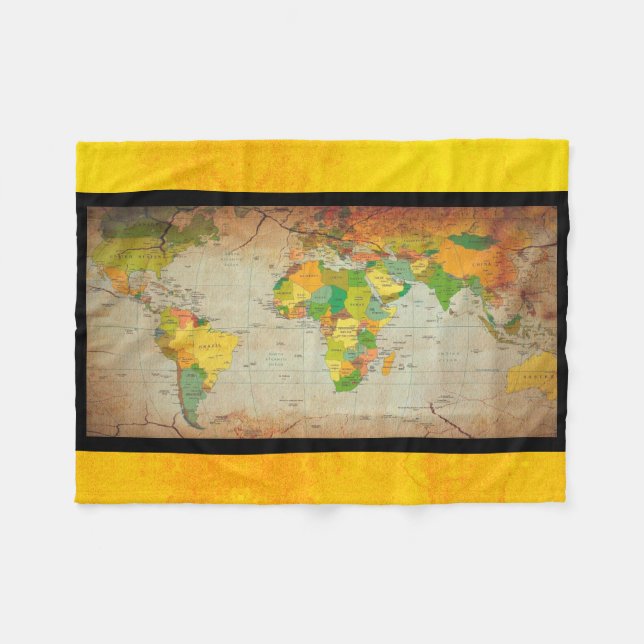 Vintager Weltkarten-Pilz Fleecedecke (Vorderseite (Horizontal))