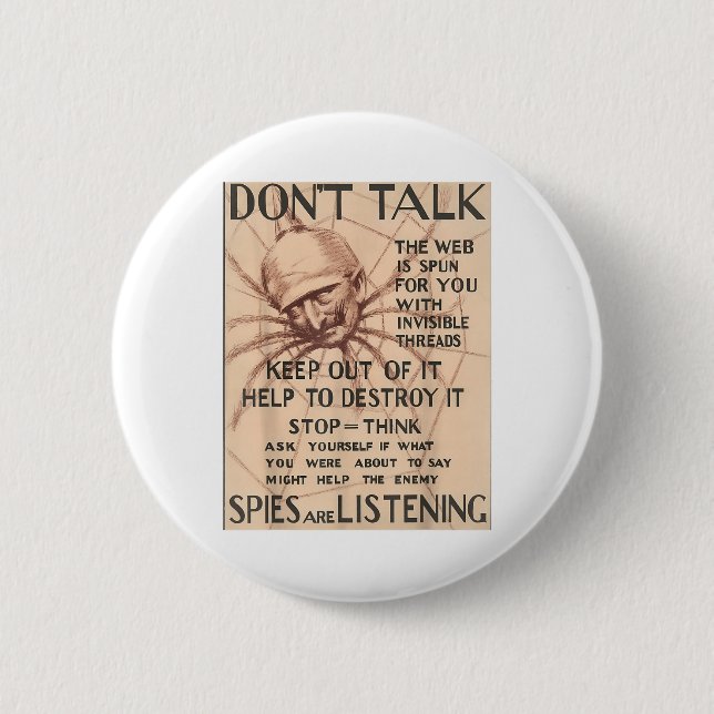Vintager Weltkrieg 1 Poster Design Talk Spie Button (Vorderseite)