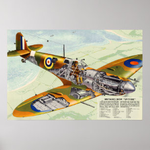 Vintager Weltkrieg 2 britisches Spitfire-Flugzeug  Poster