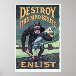 Vintager Weltkrieg-deutsche Gorilla-Propaganda Poster