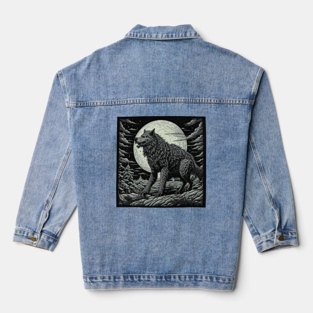 Vintager Werwolf vor dem Vollmond Jeansjacke (Rückseite)