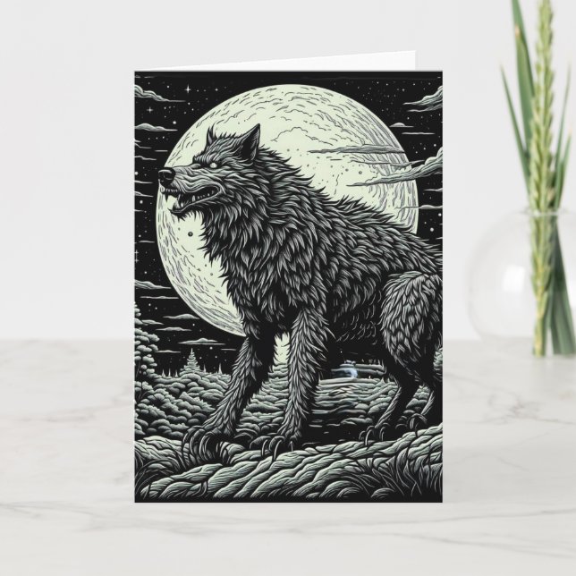 Vintager Werwolf vor dem Vollmond Karte (Vorderseite)